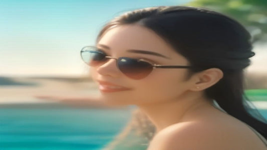 Woman relaxing by a swimming pool with beautiful lash extensions